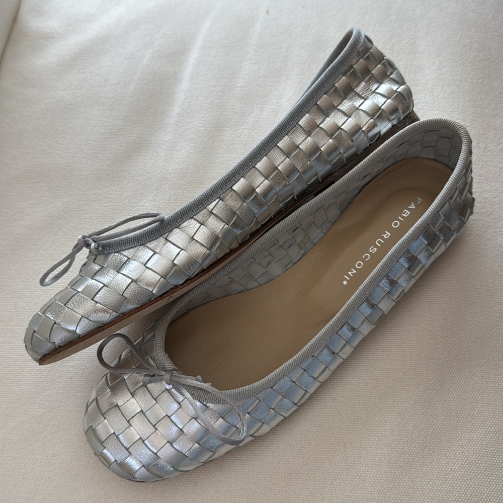 Fabio Rusconi silver woven leather ballet flats tie 37.5 37 1/2 shoes made italy - Picture 3 of 14